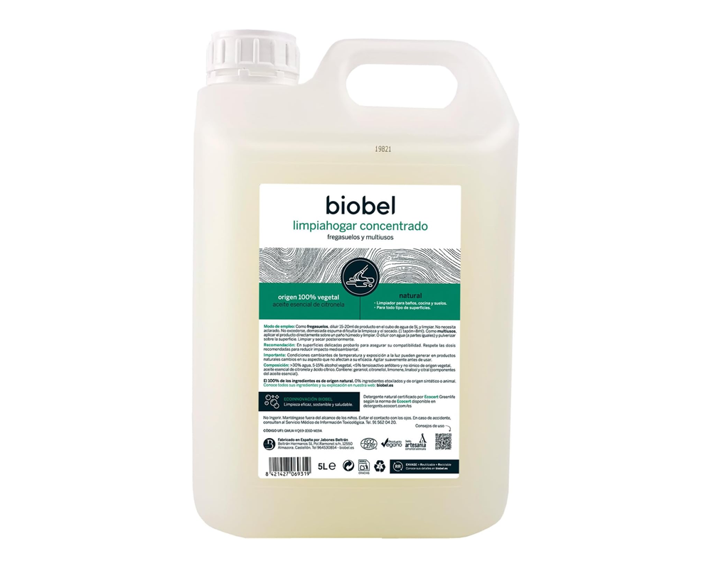 Multiusos ecológico Biobel todo tipo de superficies / fregasuelos desengrasante aceite esencial de citronela 5l