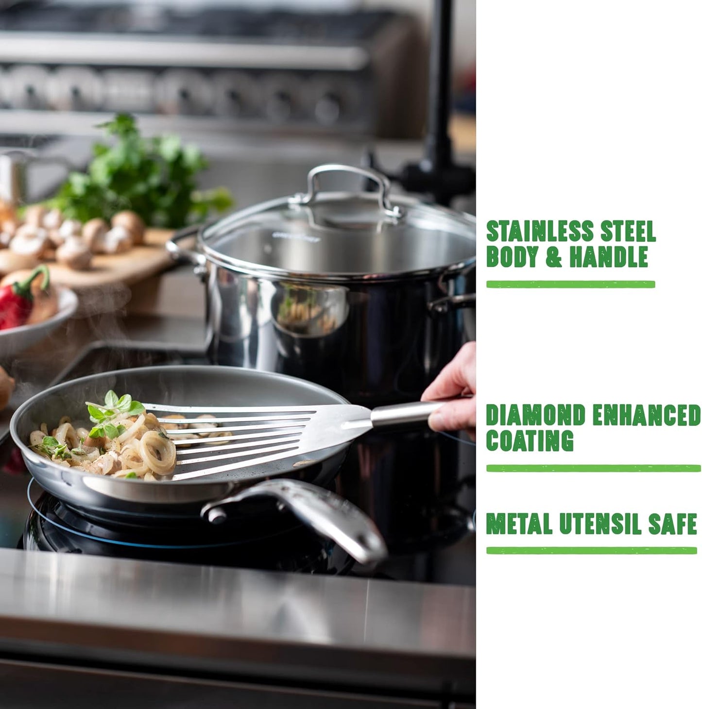 Sarten antihaderente de Acero inoxidable con ceramica GreenChef Profile Plus 20 cm