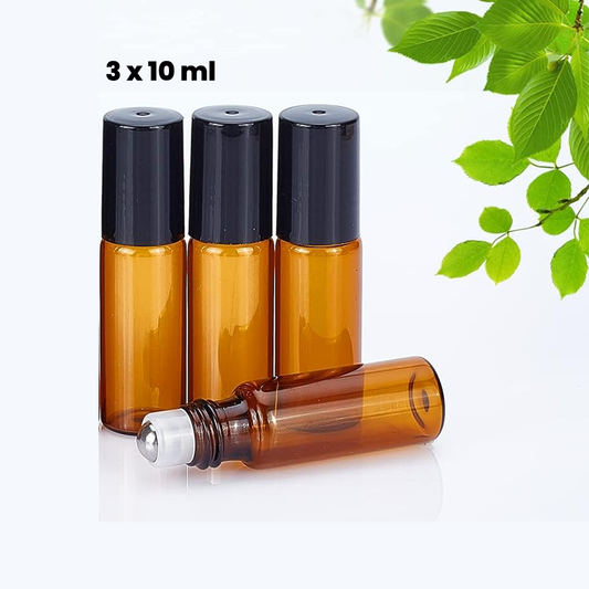 Pack 3 Botellas 10ml de Vidrio Botellas de Rodillos de Aceites Esenciales Equipado con Cubierta Negra 7.00 €